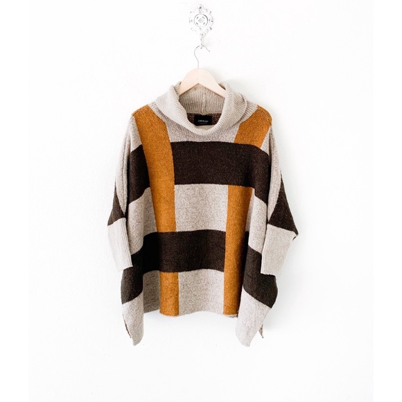 Zara Sweaters - zara knit brown & orange turtleneck poncho sweater